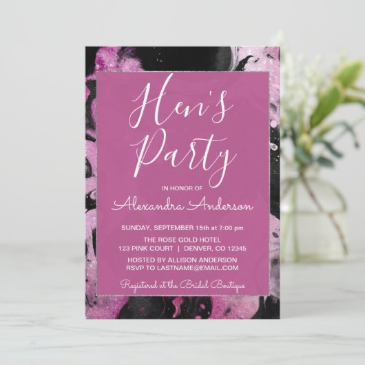 Invitation Parties scintillant en marbre violet Sparkle Hen's (Debout devant)