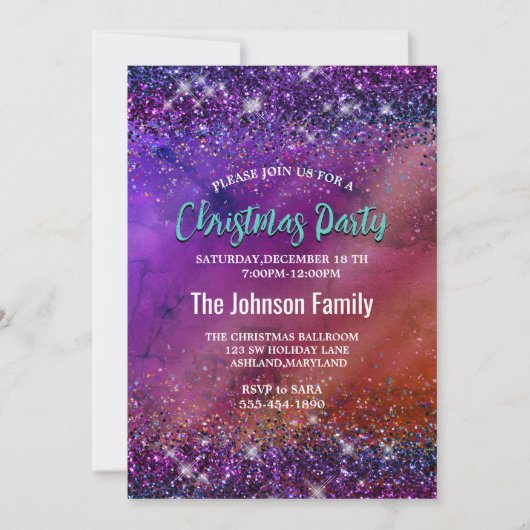 Invitation Parties scintillant en métal poli violet irisé Noë (Devant)