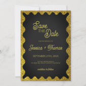 Invitation Parties scintillant en noir et or Wavy Retro Enreg (Devant)