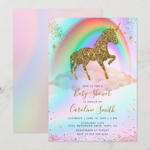 Invitation Parties scintillant en or arc-en-ciel coloré Baby 