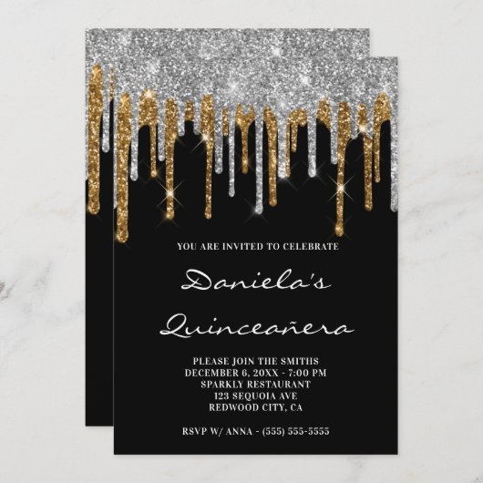 Invitation Parties scintillant en or argent Lecteurs en or no (Devant / Derrière)