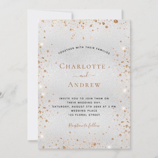 Invitation Parties scintillant en or argenté poussière métal  (Devant)