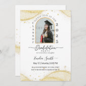 Invitation Parties scintillant en or blanc calligraphique (Devant / Derrière)