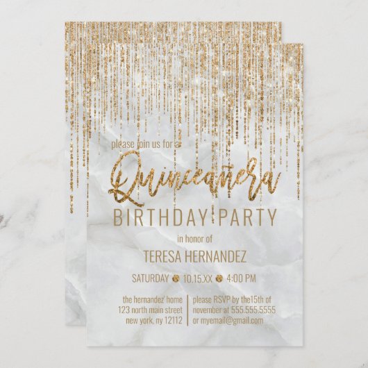 Invitation Parties scintillant en or blanc de luxe Pearl Marb (Devant / Derrière)