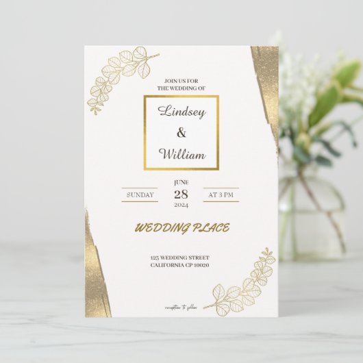 Invitation Parties scintillant en or blanc élégante invitatio (Debout devant)