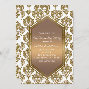 Invitation Parties scintillant en or blanc Glam Damask Print 