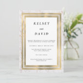 Invitation Parties scintillant en or blanc glam marbre élégan (Debout devant)