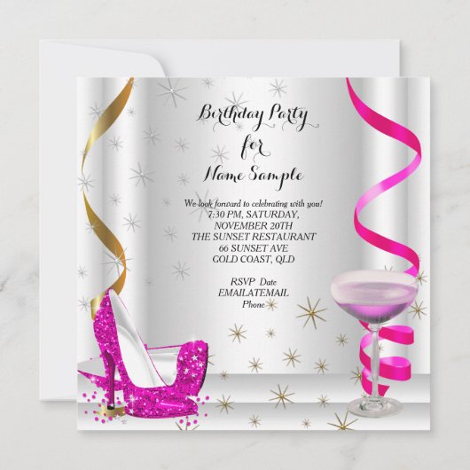 Invitation Parties scintillant en or blanc rose chaud High He (Dos)