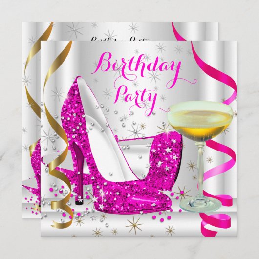 Invitation Parties scintillant en or blanc rose chaud talons (Devant / Derrière)