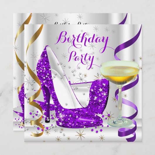 Invitation Parties scintillant en or blanc violet talons haut (Devant / Derrière)
