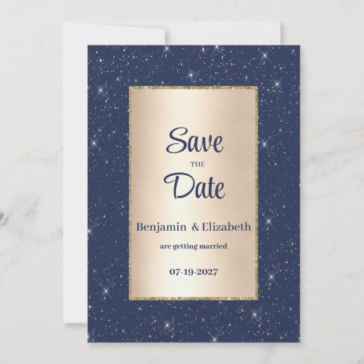 Invitation Parties scintillant en or bleu marine confetti Enr (Devant)