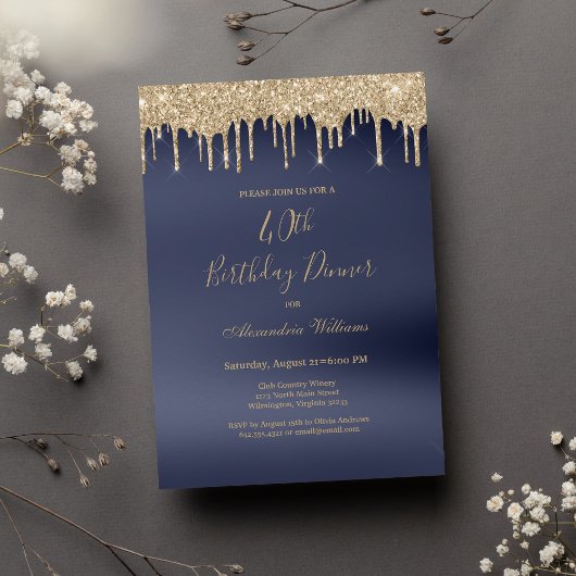 Invitation Parties scintillant en or bleu marine de luxe gout