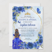 Invitation Parties scintillant en or bleu marine Floral Princ (Devant)