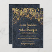 Invitation Parties scintillant en or bleu marine Mariage (Devant / Derrière)