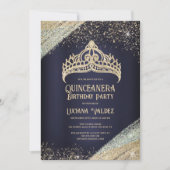 Invitation Parties scintillant en or bleu marine Princesse Ti (Devant)
