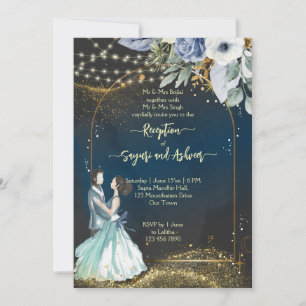 Invitation Parties scintillant en or bleu marine réception de