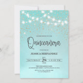 Invitation Parties scintillant en or bleu turquoise éclats Qu (Devant)