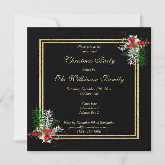 Invitation Parties scintillant en or brillant et décorations  (Devant)