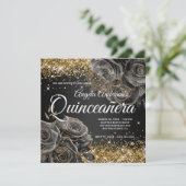 Invitation Parties scintillant en or brillant Rose noir Glam  (Debout devant)