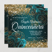 Invitation Parties scintillant en or brillant Rose Turquoise  (Devant / Derrière)