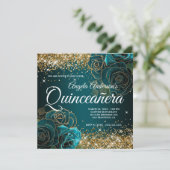 Invitation Parties scintillant en or brillant Rose Turquoise  (Debout devant)