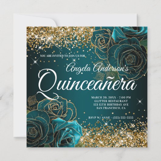 Invitation Parties scintillant en or brillant Rose Turquoise  (Devant)