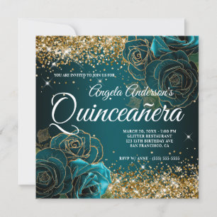 Invitation Parties scintillant en or brillant Rose Turquoise 