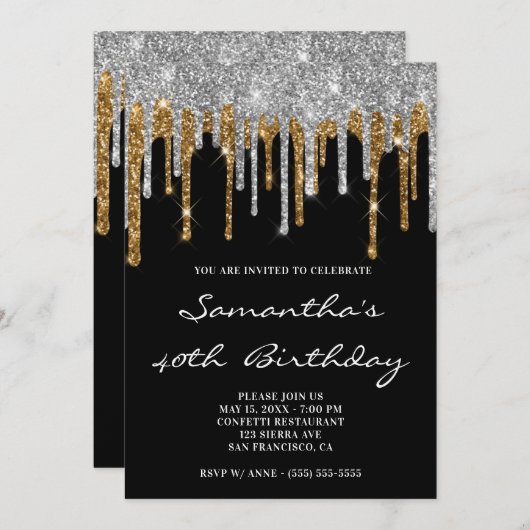 Invitation Parties scintillant en or brillant Silver Drivers  (Devant / Derrière)