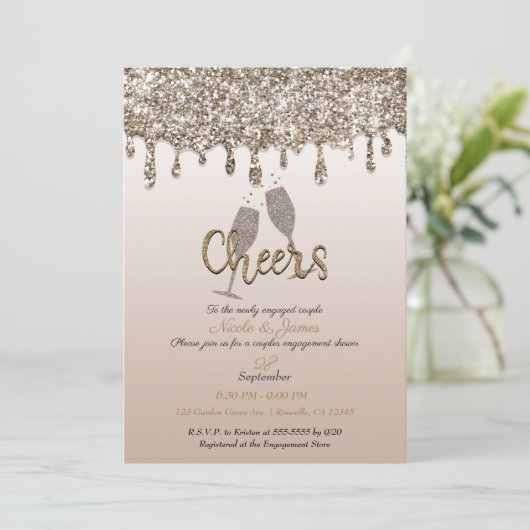 Invitation Parties scintillant en or Champagne  en verre Fian (Debout devant)