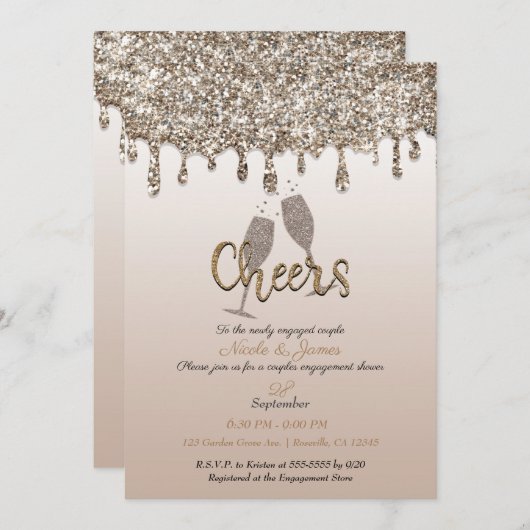 Invitation Parties scintillant en or Champagne  en verre Fian (Devant / Derrière)