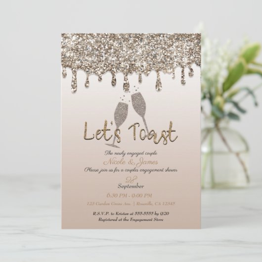 Invitation Parties scintillant en or Champagne en verre Fian (Debout devant)