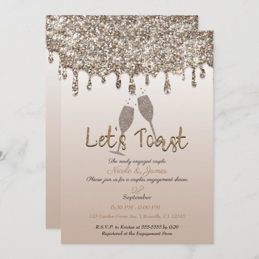 Invitation Parties scintillant en or Champagne en verre Fian (Devant / Derrière)