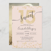 Invitation Parties scintillant en or chic confetti blush Quin (Devant / Derrière)