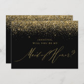 Invitation Parties scintillant en or chic Script Black Maid o (Devant / Derrière)