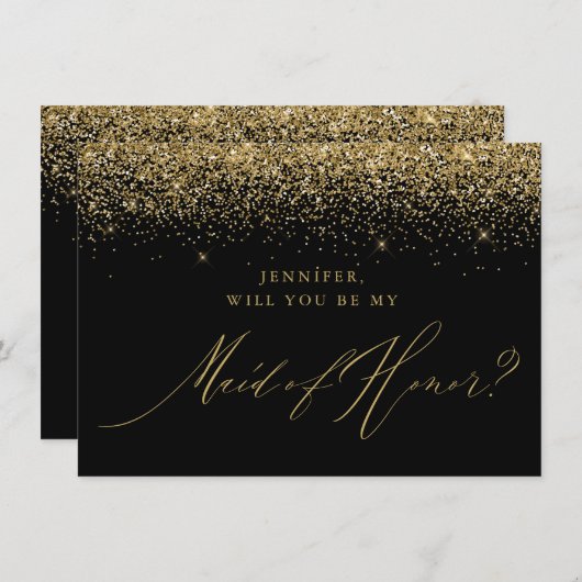 Invitation Parties scintillant en or chic Script Black Maid o (Devant / Derrière)