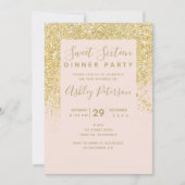Invitation Parties scintillant en or chic typographie rose pâ (Devant)
