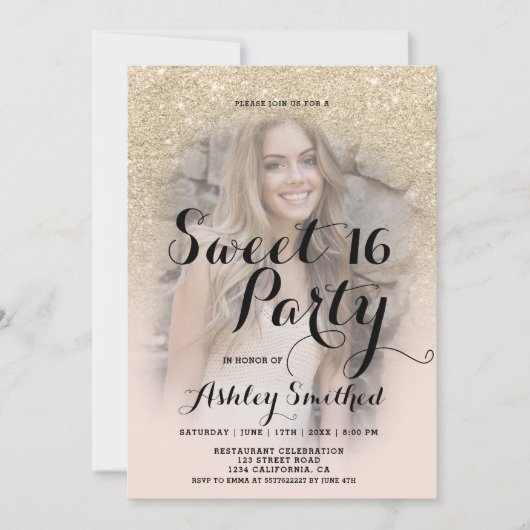 Invitation Parties scintillant en or clair moderne ombre phot (Devant)