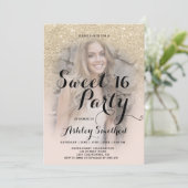 Invitation Parties scintillant en or clair moderne ombre phot (Debout devant)