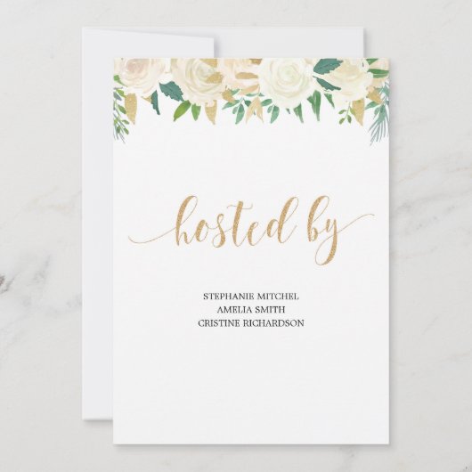 Invitation Parties scintillant en or fleuri ivoire crème boho (Dos)