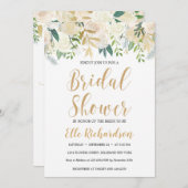 Invitation Parties scintillant en or fleuri ivoire crème boho (Devant / Derrière)