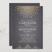 Invitation Parties scintillant en or glam art déco mariage vi (Devant / Derrière)