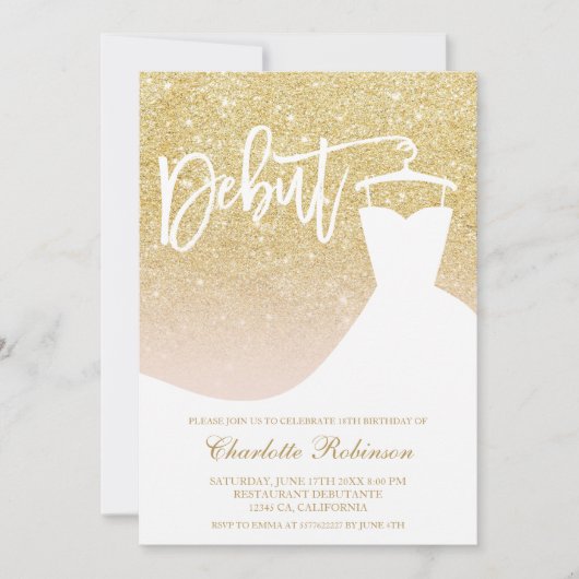 Invitation Parties scintillant en or glam élégante robe chic  (Devant)