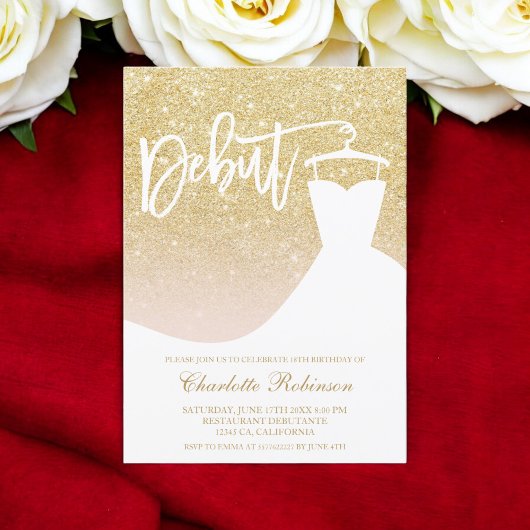 Invitation Parties scintillant en or glam élégante robe chic 
