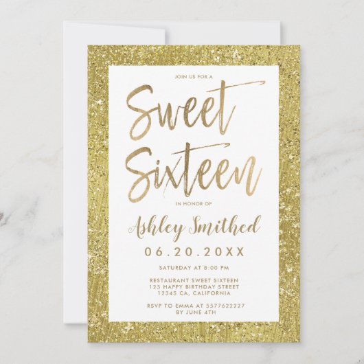 Invitation Parties scintillant en or glam feuille rousse swee (Devant)