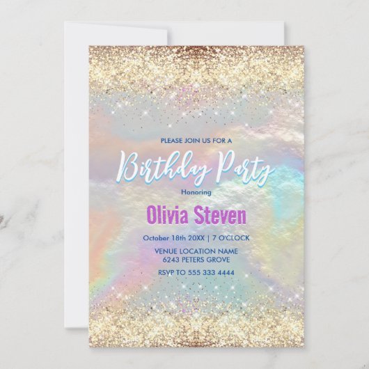 Invitation Parties scintillant en or irisé (Devant)