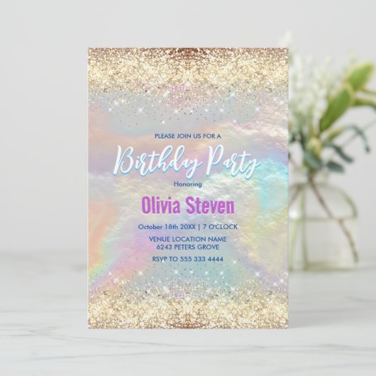 Invitation Parties scintillant en or irisé (Debout devant)