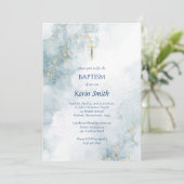 Invitation Parties scintillant en or marbre bleu clair Baptêm (Debout devant)