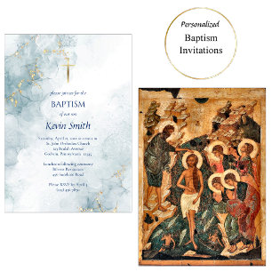 Invitation Parties scintillant en or marbre bleu clair Baptêm