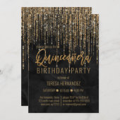 Invitation Parties scintillant en or noir de luxe Pearl Marbl (Devant / Derrière)