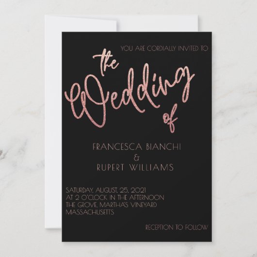 Invitation Parties scintillant en or noir et Rose Mariage Art (Devant)